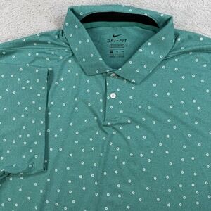 Nike Polo Mens 2XL Green Floral Dri-Fit Geometric Short Sleeve Stretch Shirt